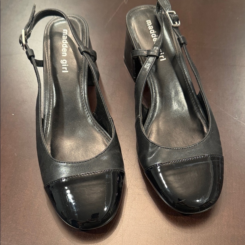 Madden Girl Glossy Black Slingback Heels